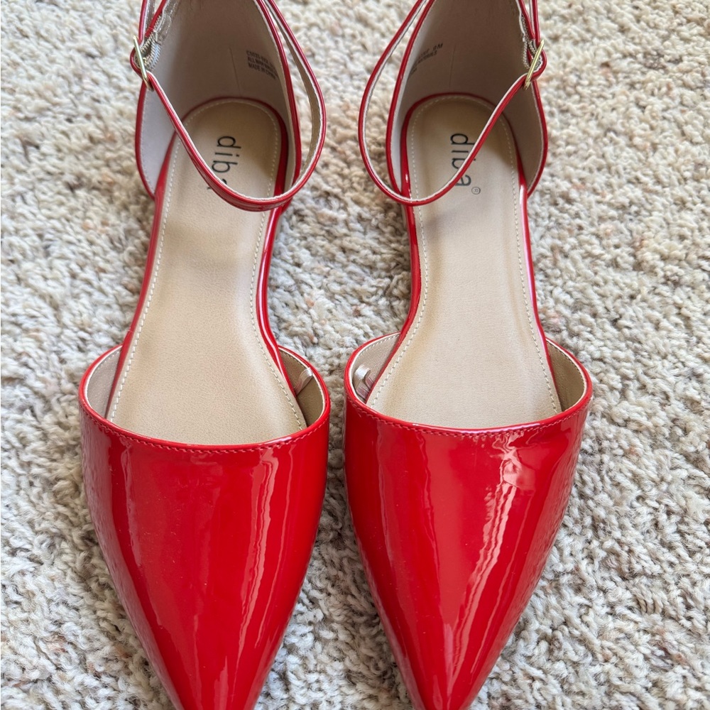 Diba Red Pointed-Toe Ankle-Strap Flats